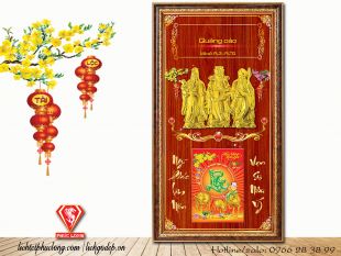 Lịch Gỗ Phù Điêu Phúc Lộc Thọ nền Gỗ