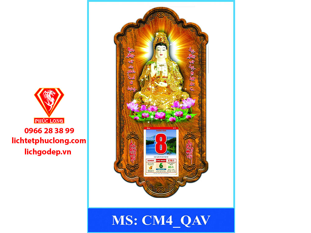 Lịch 3D Phật Quan Âm Vàng